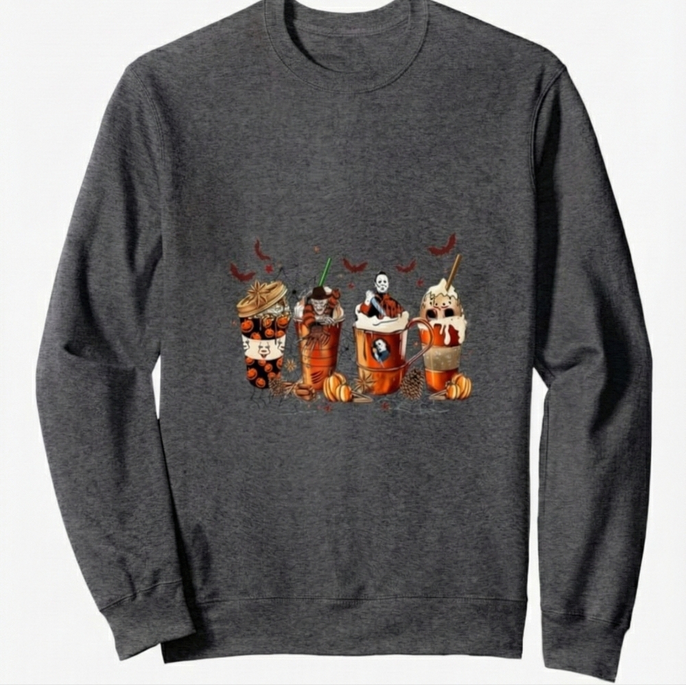 Funny Halloween Coffee Scary Cups Sweatshirt Sz Large Unisex - Picture 1 of 3